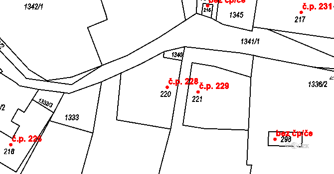 Zaháj 228, Tisová na parcele st. 220 v KÚ Tisová u Vysokého Mýta, Katastrální mapa