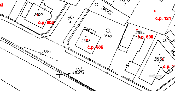 Poděbrady III 605, Poděbrady na parcele st. 3647 v KÚ Poděbrady, Katastrální mapa