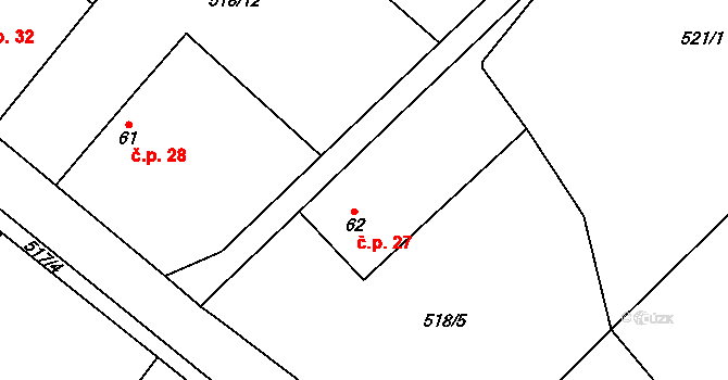 Řepčice 27, Velké Popovice na parcele st. 62 v KÚ Mokřany u Velkých Popovic, Katastrální mapa