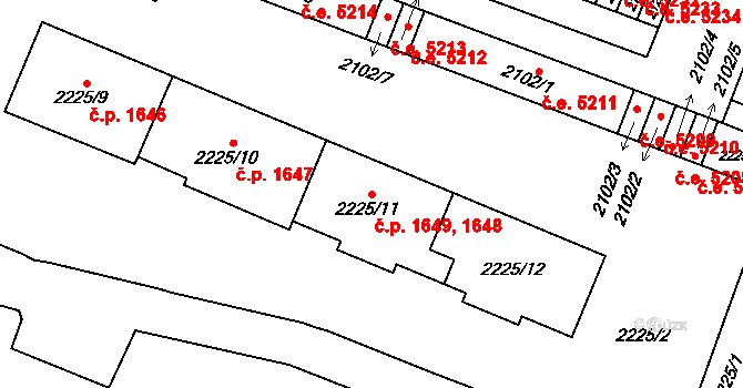 Kadaň 1648,1649 na parcele st. 2225/11 v KÚ Kadaň, Katastrální mapa