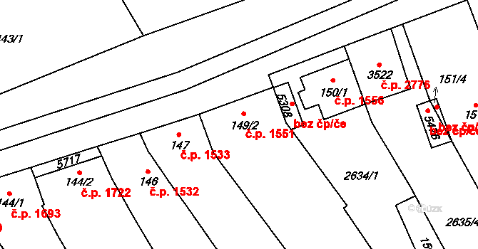 Břeclav 1551 na parcele st. 149/2 v KÚ Břeclav, Katastrální mapa