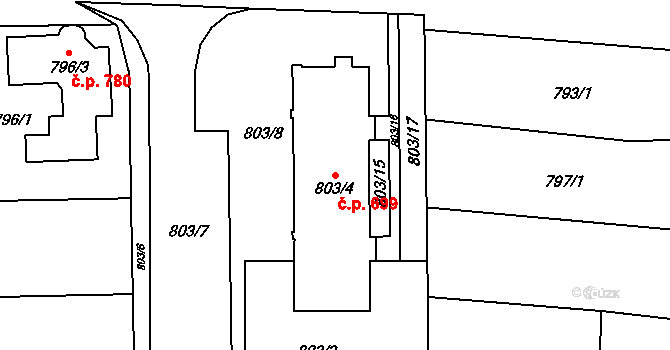 Chrlice 699, Brno na parcele st. 803/4 v KÚ Chrlice, Katastrální mapa