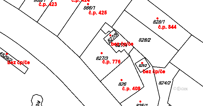 Teplice 776 na parcele st. 827/3 v KÚ Teplice, Katastrální mapa