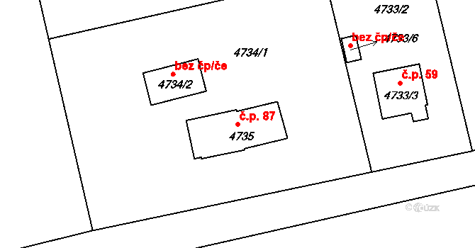 Lískovec 87, Frýdek-Místek na parcele st. 4735 v KÚ Lískovec u Frýdku-Místku, Katastrální mapa
