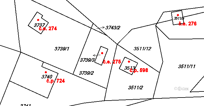 Frýdlant 275, Frýdlant nad Ostravicí na parcele st. 3739/3 v KÚ Frýdlant nad Ostravicí, Katastrální mapa