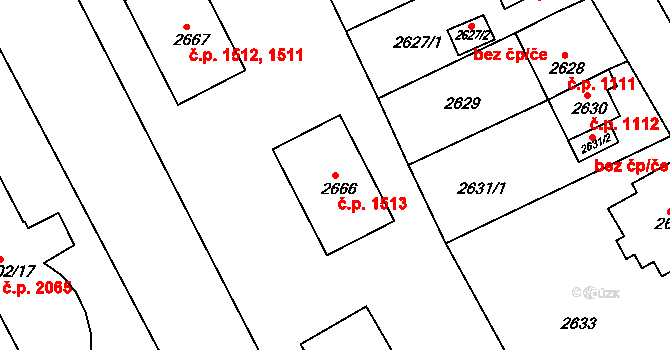 Sokolov 1513 na parcele st. 2666 v KÚ Sokolov, Katastrální mapa