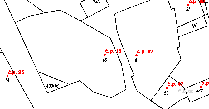 Mezouň 15 na parcele st. 13 v KÚ Mezouň, Katastrální mapa