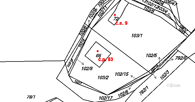 Habartice 53, Klatovy na parcele st. 66 v KÚ Habartice u Obytců, Katastrální mapa