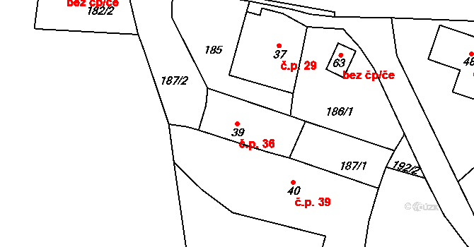 Šachov 36, Borohrádek na parcele st. 39 v KÚ Šachov u Borohrádku, Katastrální mapa
