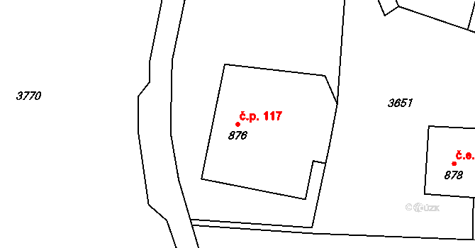 Malá Bystřice 117 na parcele st. 876 v KÚ Malá Bystřice, Katastrální mapa