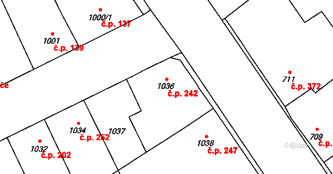 Uhříněves 242, Praha na parcele st. 1036 v KÚ Uhříněves, Katastrální mapa