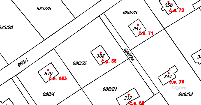Halouny 56, Svinaře na parcele st. 338 v KÚ Svinaře, Katastrální mapa