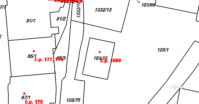 Sedlčany 1069 na parcele st. 103/10 v KÚ Sedlčany, Katastrální mapa