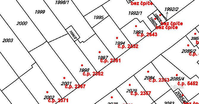 Chomutov 2361 na parcele st. 1997 v KÚ Chomutov II, Katastrální mapa