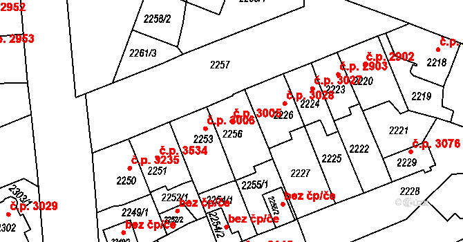 Chomutov 3005 na parcele st. 2256 v KÚ Chomutov II, Katastrální mapa