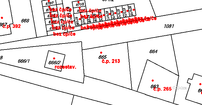 Liberec VII-Horní Růžodol 213, Liberec na parcele st. 665 v KÚ Horní Růžodol, Katastrální mapa