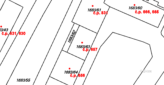 Teplické Předměstí 657, Bílina na parcele st. 1683/63 v KÚ Bílina, Katastrální mapa