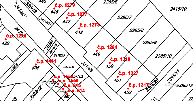 Ivančice 1284 na parcele st. 449 v KÚ Kounické Předměstí, Katastrální mapa