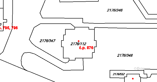 Skvrňany 876, Plzeň na parcele st. 2176/112 v KÚ Skvrňany, Katastrální mapa