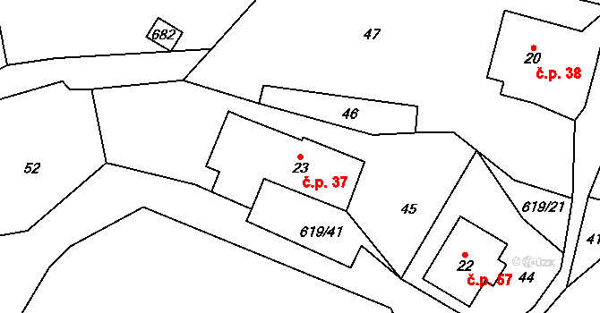 Dolní Houžovec 37, Ústí nad Orlicí na parcele st. 23 v KÚ Dolní Houžovec, Katastrální mapa