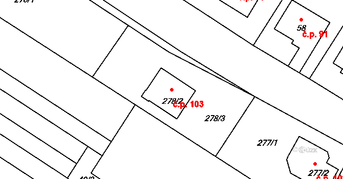 Železné 103 na parcele st. 278/2 v KÚ Železné, Katastrální mapa