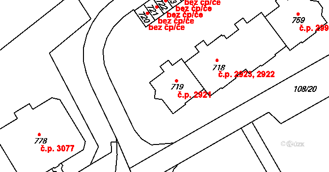 Šumperk 2921 na parcele st. 719 v KÚ Dolní Temenice, Katastrální mapa