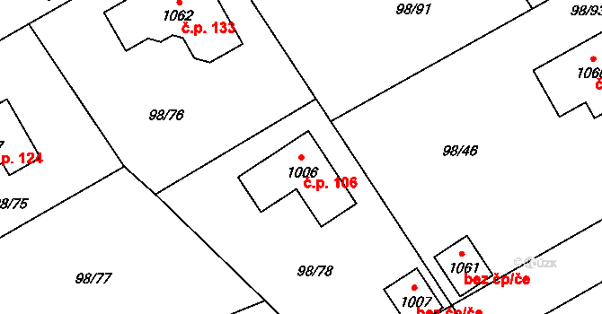 Čtyřkoly 106 na parcele st. 1006 v KÚ Čtyřkoly, Katastrální mapa