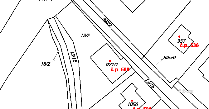 Sendražice 508, Kolín na parcele st. 921/1 v KÚ Sendražice u Kolína, Katastrální mapa
