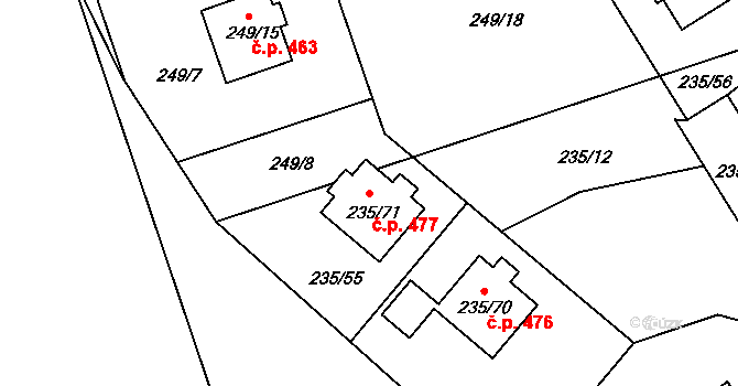 Újezd u Průhonic 477, Praha na parcele st. 235/71 v KÚ Újezd u Průhonic, Katastrální mapa