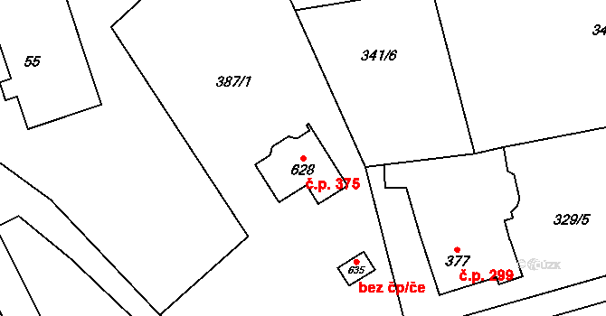 Dlouhá Třebová 375 na parcele st. 628 v KÚ Dlouhá Třebová, Katastrální mapa