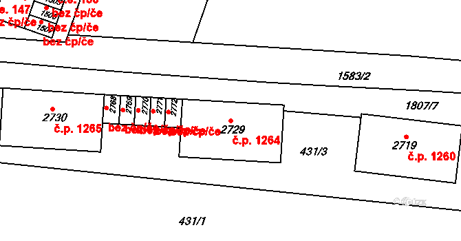 Litovel 1264 na parcele st. 2729 v KÚ Litovel, Katastrální mapa