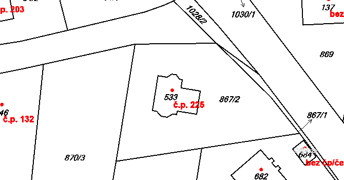 Kozojedy 225 na parcele st. 533 v KÚ Kozojedy u Kostelce nad Černými Lesy, Katastrální mapa