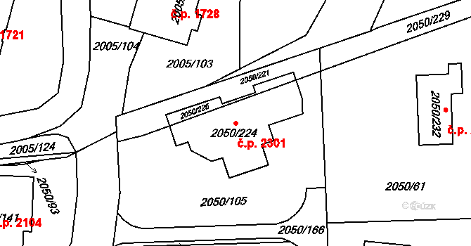 Pelhřimov 2301 na parcele st. 2050/224 v KÚ Pelhřimov, Katastrální mapa