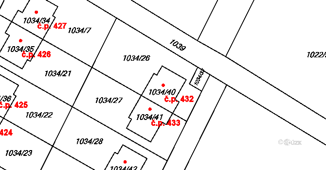 Křelov 432, Křelov-Břuchotín na parcele st. 1034/40 v KÚ Křelov, Katastrální mapa