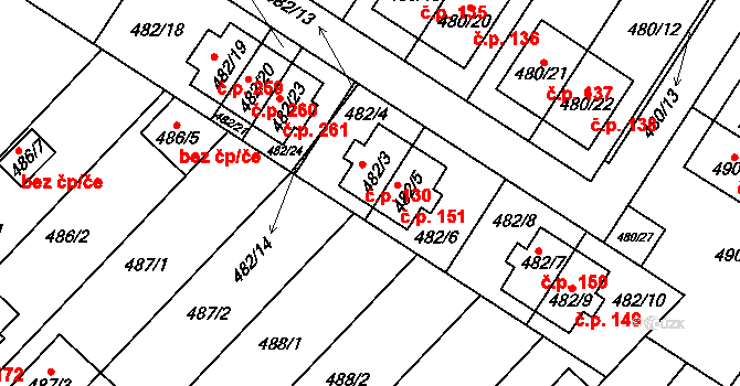 Rebešovice 130 na parcele st. 482/3 v KÚ Rebešovice, Katastrální mapa