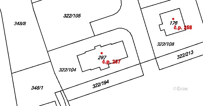 Bubovice 257 na parcele st. 297 v KÚ Bubovice, Katastrální mapa