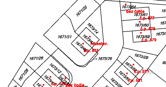 Hřebeč 575 na parcele st. 1673/46 v KÚ Hřebeč, Katastrální mapa