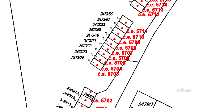 Kadaň 5705 na parcele st. 2473/72 v KÚ Kadaň, Katastrální mapa
