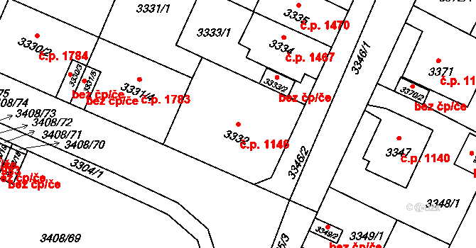 Předměstí 1146, Litoměřice na parcele st. 3332 v KÚ Litoměřice, Katastrální mapa