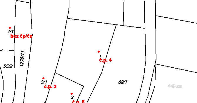Třešně 4, Záhoří na parcele st. 1 v KÚ Třešně u Záhoří, Katastrální mapa