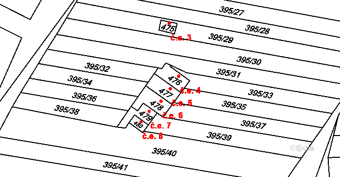 Bílovice 5 na parcele st. 477 v KÚ Bílovice u Uherského Hradiště, Katastrální mapa