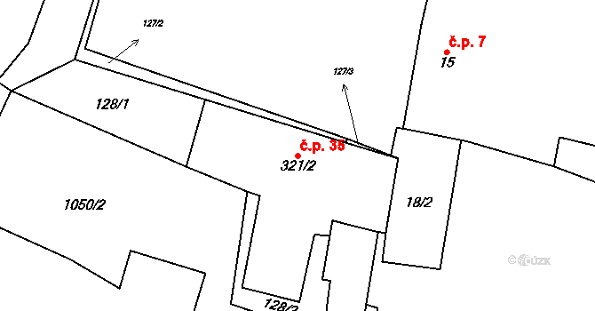 Krchleby 35 na parcele st. 321/2 v KÚ Krchleby u Nymburka, Katastrální mapa