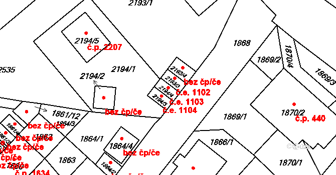 Předměstí 1103, Litoměřice na parcele st. 2194/4 v KÚ Litoměřice, Katastrální mapa