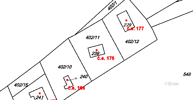 Roudná 176 na parcele st. 239 v KÚ Roudná nad Lužnicí, Katastrální mapa