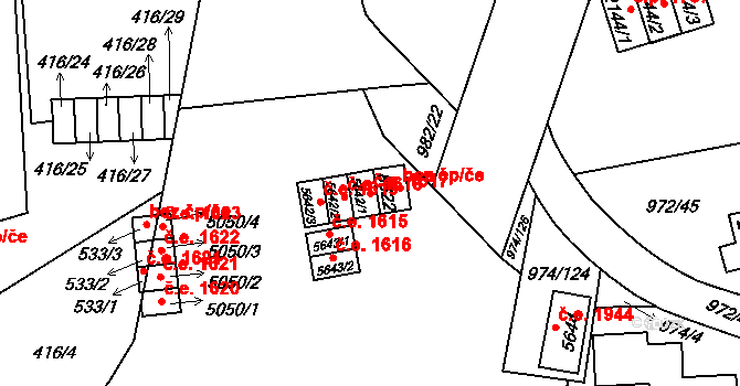Zlín 1617 na parcele st. 5642/1 v KÚ Zlín, Katastrální mapa