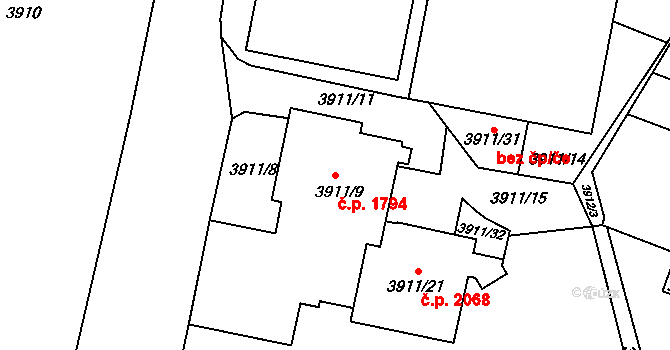 Velké Meziříčí 1794 na parcele st. 3911/9 v KÚ Velké Meziříčí, Katastrální mapa