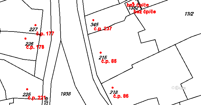 Malenovice 85, Zlín na parcele st. 215 v KÚ Malenovice u Zlína, Katastrální mapa