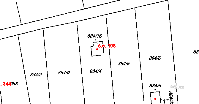 Bludovice 108, Havířov na parcele st. 884/16 v KÚ Bludovice, Katastrální mapa