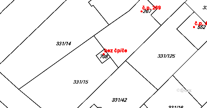 Čebín 42615763 na parcele st. 708 v KÚ Čebín, Katastrální mapa