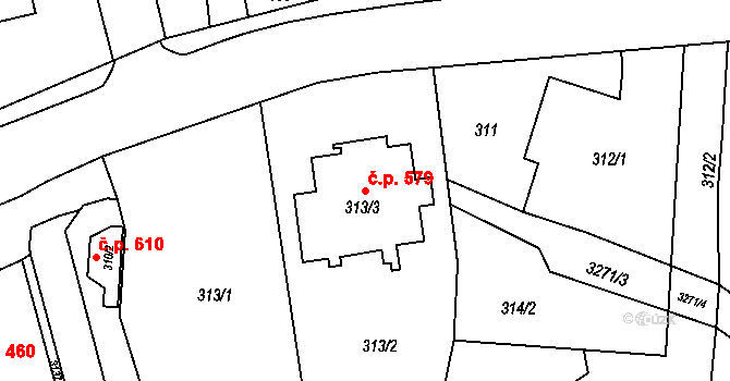 Píšť 579 na parcele st. 313/3 v KÚ Píšť, Katastrální mapa